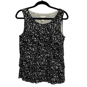 J. Crew Layered Printed Floral Silk Black and White Top Size 4